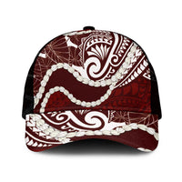 Aloha Hawaii Kalo Pikake Lei Mesh Trucker Cap Chest Tattoo Oxblood Hawaiian Pattern