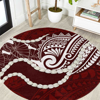 Aloha Hawaii Kalo Pikake Lei Round Carpet Chest Tattoo Oxblood Hawaiian Pattern LT14 Oxblood - Polynesian Pride