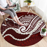 Aloha Hawaii Kalo Pikake Lei Round Carpet Chest Tattoo Oxblood Hawaiian Pattern LT14 - Polynesian Pride