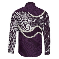Aloha Hawaii Kalo Pikake Lei Family Matching Off Shoulder Short Dress and Hawaiian Shirt Chest Tattoo Purple Hawaiian Pattern