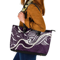 Aloha Hawaii Kalo Pikake Lei Leather Tote Bag Chest Tattoo Purple Hawaiian Pattern