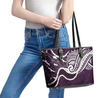 Aloha Hawaii Kalo Pikake Lei Leather Tote Bag Chest Tattoo Purple Hawaiian Pattern