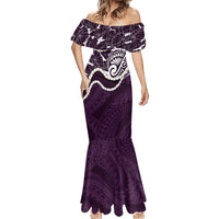 Aloha Hawaii Kalo Pikake Lei Mermaid Dress Chest Tattoo Purple Hawaiian Pattern