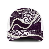 Aloha Hawaii Kalo Pikake Lei Mesh Trucker Cap Chest Tattoo Purple Hawaiian Pattern LT14 One Size White Purple - Polynesian Pride