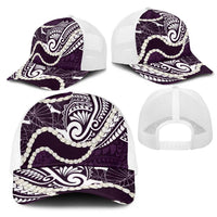 Aloha Hawaii Kalo Pikake Lei Mesh Trucker Cap Chest Tattoo Purple Hawaiian Pattern LT14 - Polynesian Pride