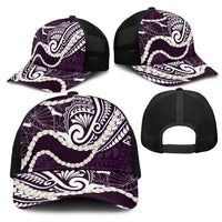 Aloha Hawaii Kalo Pikake Lei Mesh Trucker Cap Chest Tattoo Purple Hawaiian Pattern LT14 - Polynesian Pride