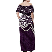Aloha Hawaii Kalo Pikake Lei Off Shoulder Maxi Dress Chest Tattoo Purple Hawaiian Pattern LT14 - Polynesian Pride