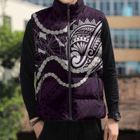 Aloha Hawaii Kalo Pikake Lei Sleeveless Puffer Jacket Chest Tattoo Purple Hawaiian Pattern LT14 - Polynesian Pride