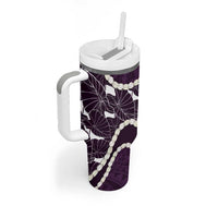 Aloha Hawaii Kalo Pikake Lei Tumbler With Handle Chest Tattoo Purple Hawaiian Pattern