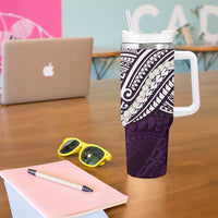 Aloha Hawaii Kalo Pikake Lei Tumbler With Handle Chest Tattoo Purple Hawaiian Pattern