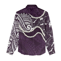 Aloha Hawaii Kalo Pikake Lei Women Casual Shirt Chest Tattoo Purple Hawaiian Pattern