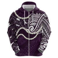 Aloha Hawaii Kalo Pikake Lei Zip Hoodie Chest Tattoo Purple Hawaiian Pattern LT14 - Polynesian Pride