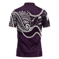Aloha Hawaii Kalo Pikake Lei Zipper Polo Shirt Chest Tattoo Purple Hawaiian Pattern