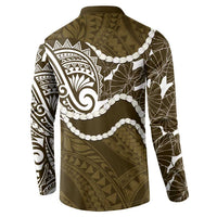 Aloha Hawaii Kalo Pikake Lei Button Sweatshirt Chest Tattoo Gold Hawaiian Pattern LT14 - Polynesian Pride