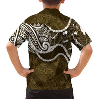 Aloha Hawaii Kalo Pikake Lei Family Matching Off Shoulder Short Dress and Hawaiian Shirt Chest Tattoo Gold Hawaiian Pattern LT14 - Polynesian Pride