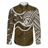 Aloha Hawaii Kalo Pikake Lei Family Matching Puletasi and Hawaiian Shirt Chest Tattoo Gold Hawaiian Pattern LT14 Dad's Shirt - Long Sleeve Gold - Polynesian Pride