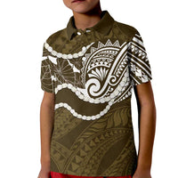 Aloha Hawaii Kalo Pikake Lei Kid Polo Shirt Chest Tattoo Gold Hawaiian Pattern LT14 Kid Gold - Polynesian Pride