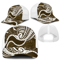 Aloha Hawaii Kalo Pikake Lei Mesh Trucker Cap Chest Tattoo Gold Hawaiian Pattern