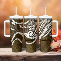 Aloha Hawaii Kalo Pikake Lei Tumbler With Handle Chest Tattoo Gold Hawaiian Pattern
