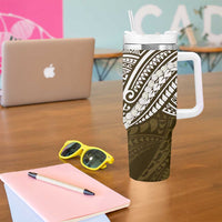 Aloha Hawaii Kalo Pikake Lei Tumbler With Handle Chest Tattoo Gold Hawaiian Pattern