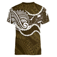 Aloha Hawaii Kalo Pikake Lei Women V-Neck T-Shirt Chest Tattoo Gold Hawaiian Pattern