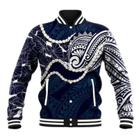Aloha Hawaii Kalo Pikake Lei Baseball Jacket Chest Tattoo Oxford Blue Hawaiian Pattern LT14 Unisex Oxford Blue - Polynesian Pride