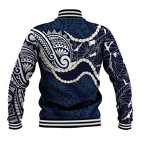 Aloha Hawaii Kalo Pikake Lei Baseball Jacket Chest Tattoo Oxford Blue Hawaiian Pattern LT14 - Polynesian Pride