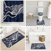 Aloha Hawaii Kalo Pikake Lei Bathroom Set Chest Tattoo Oxford Blue Hawaiian Pattern