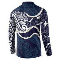 Aloha Hawaii Kalo Pikake Lei Button Sweatshirt Chest Tattoo Oxford Blue Hawaiian Pattern