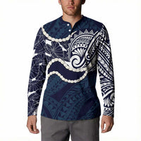 Aloha Hawaii Kalo Pikake Lei Button Sweatshirt Chest Tattoo Oxford Blue Hawaiian Pattern
