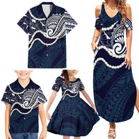 Aloha Hawaii Kalo Pikake Lei Family Matching Summer Maxi Dress and Hawaiian Shirt Chest Tattoo Oxford Blue Hawaiian Pattern