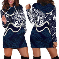 Aloha Hawaii Kalo Pikake Lei Hoodie Dress Chest Tattoo Oxford Blue Hawaiian Pattern