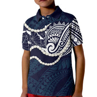 Aloha Hawaii Kalo Pikake Lei Kid Polo Shirt Chest Tattoo Oxford Blue Hawaiian Pattern