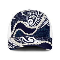 Aloha Hawaii Kalo Pikake Lei Mesh Trucker Cap Chest Tattoo Oxford Blue Hawaiian Pattern