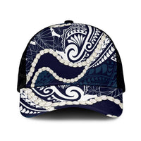 Aloha Hawaii Kalo Pikake Lei Mesh Trucker Cap Chest Tattoo Oxford Blue Hawaiian Pattern