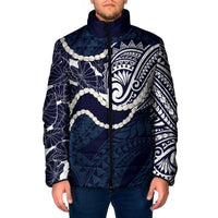 Aloha Hawaii Kalo Pikake Lei Padded Jacket Chest Tattoo Oxford Blue Hawaiian Pattern LT14 Men Oxford Blue - Polynesian Pride