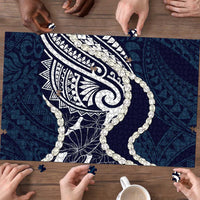 Aloha Hawaii Kalo Pikake Lei Puzzle Chest Tattoo Oxford Blue Hawaiian Pattern LT14 - Polynesian Pride