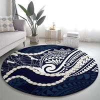 Aloha Hawaii Kalo Pikake Lei Round Carpet Chest Tattoo Oxford Blue Hawaiian Pattern LT14 - Polynesian Pride