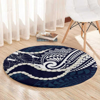Aloha Hawaii Kalo Pikake Lei Round Carpet Chest Tattoo Oxford Blue Hawaiian Pattern LT14 - Polynesian Pride