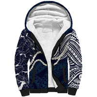 Aloha Hawaii Kalo Pikake Lei Sherpa Hoodie Chest Tattoo Oxford Blue Hawaiian Pattern