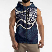 Aloha Hawaii Kalo Pikake Lei Sleeveless Zip Hoodie Chest Tattoo Oxford Blue Hawaiian Pattern LT14 - Polynesian Pride