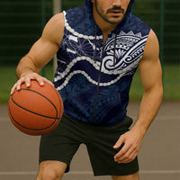 Aloha Hawaii Kalo Pikake Lei Sleeveless Zip Hoodie Chest Tattoo Oxford Blue Hawaiian Pattern LT14 - Polynesian Pride