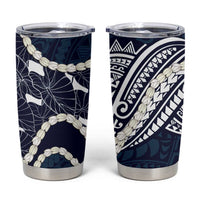 Aloha Hawaii Kalo Pikake Lei Tumbler Cup Chest Tattoo Oxford Blue Hawaiian Pattern