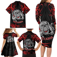 Personalised Aotearoa Bulldog Family Matching Long Sleeve Bodycon Dress and Hawaiian Shirt NZ Maori Tattoo