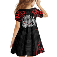Personalised Aotearoa Bulldog Family Matching Off The Shoulder Long Sleeve Dress and Hawaiian Shirt NZ Maori Tattoo