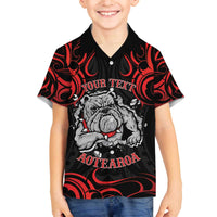 Personalised Aotearoa Bulldog Family Matching Off The Shoulder Long Sleeve Dress and Hawaiian Shirt NZ Maori Tattoo