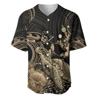 Gold Aloha Hawaii Baseball Jersey Snorkeling With Sea Turtle Polynesian Pattern