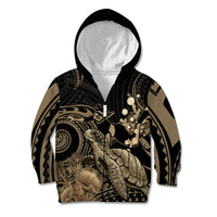 Gold Aloha Hawaii Kid Hoodie Snorkeling With Sea Turtle Polynesian Pattern