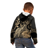 Gold Aloha Hawaii Kid Hoodie Snorkeling With Sea Turtle Polynesian Pattern
