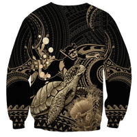 Gold Aloha Hawaii Sweatshirt Snorkeling With Sea Turtle Polynesian Pattern